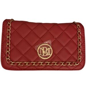 Badgley Mischka Quilted Crossbody Red, Gold braided chain